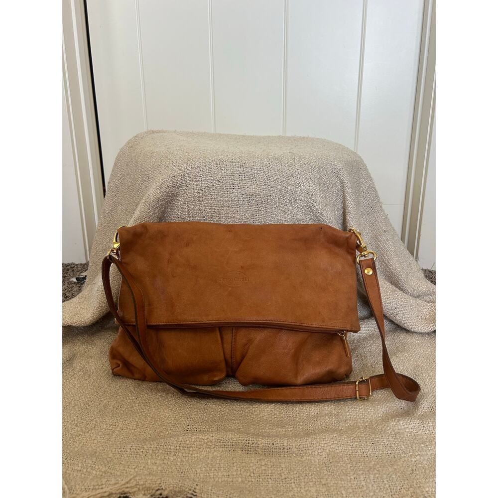 Borgo Cavalii Genuine Leather Crossbody Hobo Cognac Brown Handbag